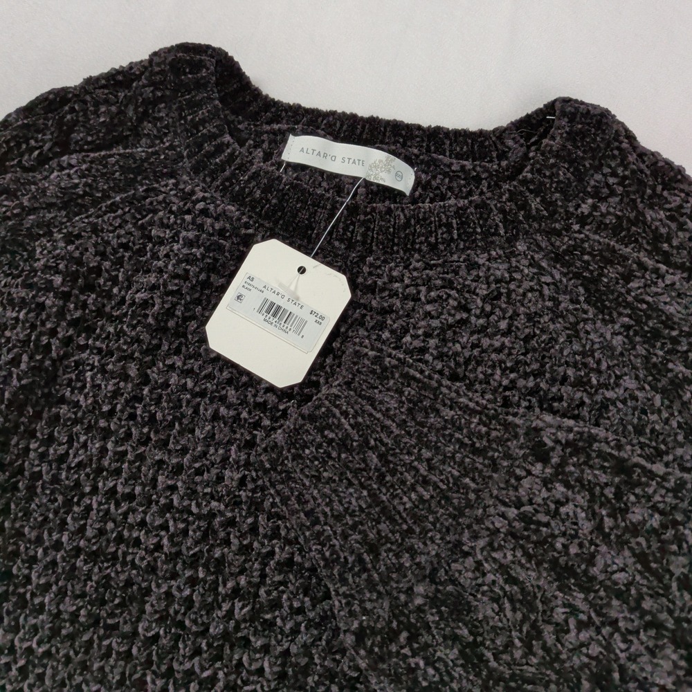 Altar'd State Velour Crop Knit Sweater‎ Sz XXS Black Baggy Whimsigoth Minimalist